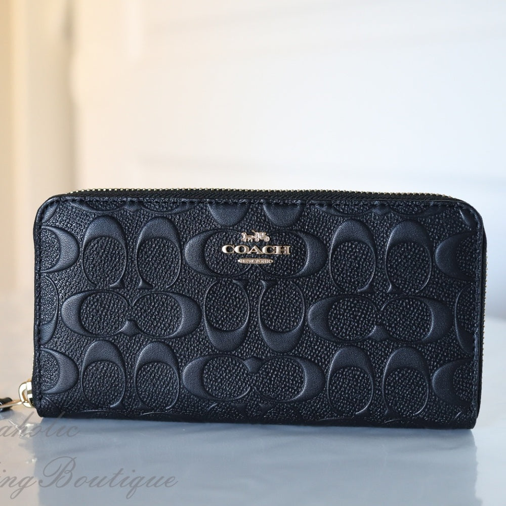 Coach Accordion Zip Wallet in Signature Leather (Black)