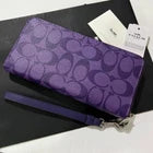Coach Long Round Zip Wallet with Strap (Purple Signature) – C4452